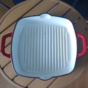 KitchenAid Cast Iron Red and White Grill Pan